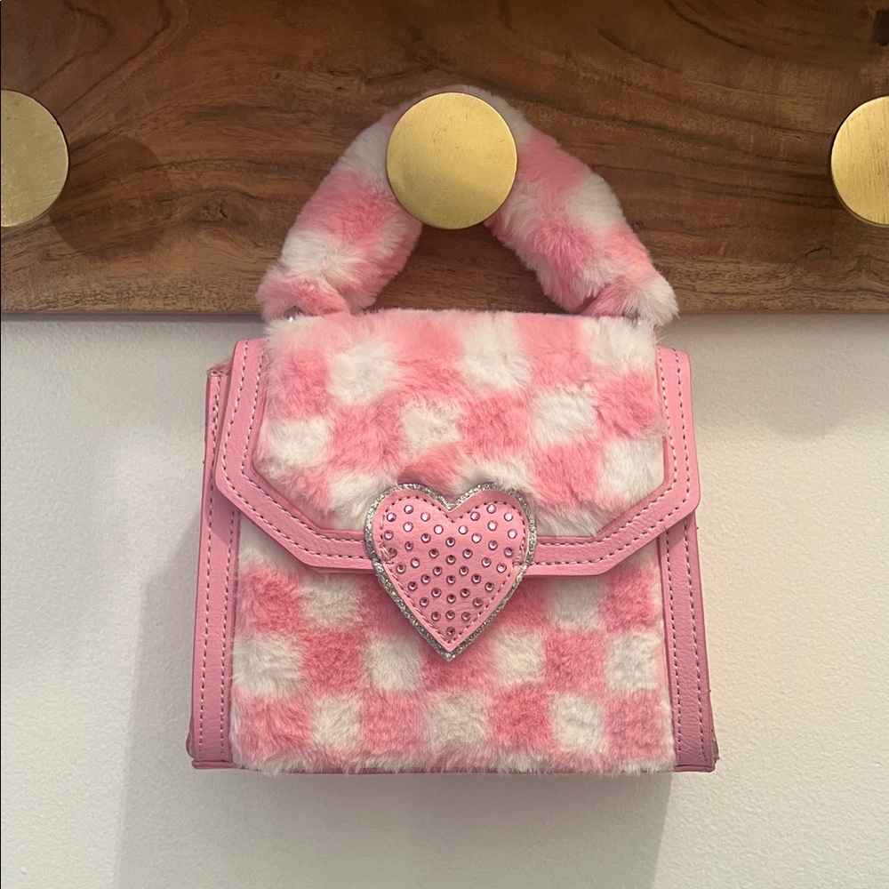 Dolls Kill Pink and White Furry Mini Bag